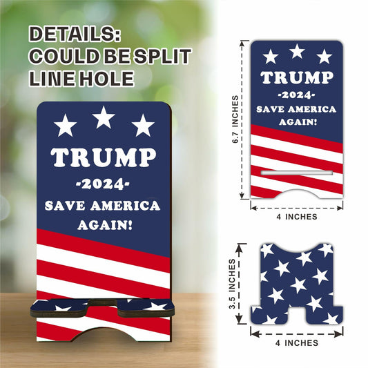 Nuckxy Wooden Phone Holder 2024 US Theme Desktop Stand Desk Organizer