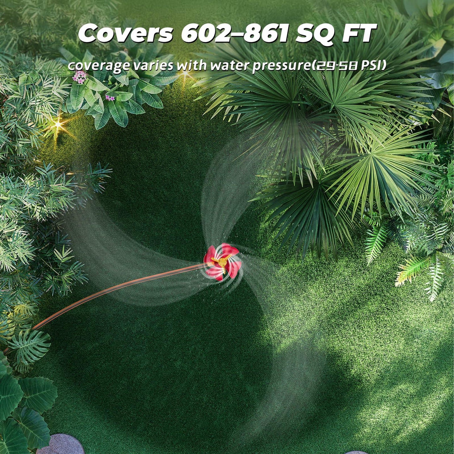 IcyByte Rotating Flower Garden Sprinkler Adjustable Spray Modes Red 8.66"