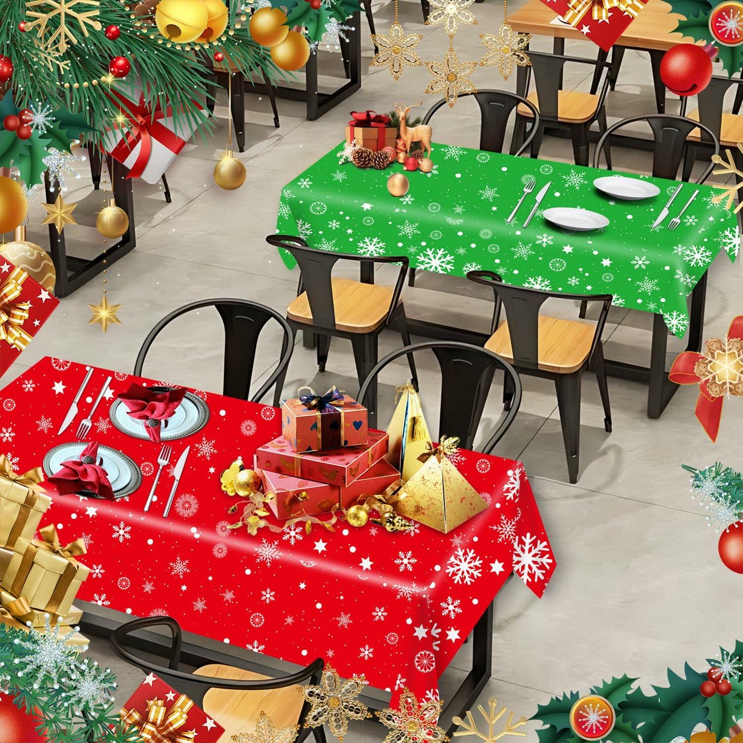 FZR Legend 2Pack Christmas Tablecloth Plastic Snowflake Red Green