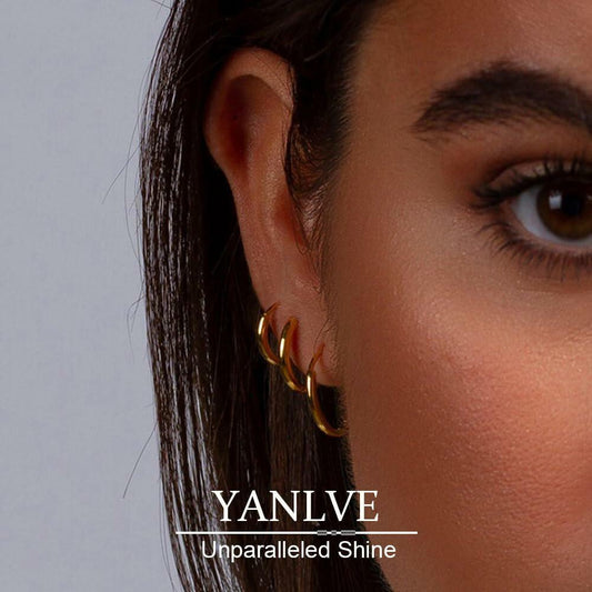 YANLVE 14K Gold Plated Small Huggie Hoop Earrings Set of 3 Pairs Women