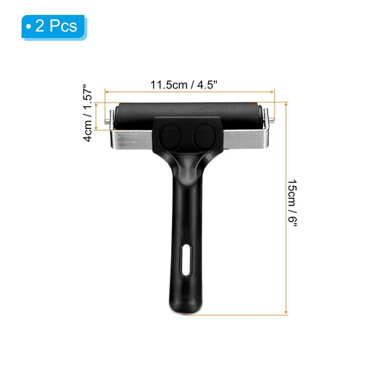 PATIKIL 4in Rubber Roller Brayer 2pcs Anti Skid Hard Black