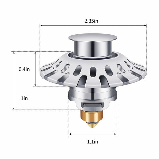 AUPHTIR Universal Bathroom Sink Stopper Pop Up Drain Plug 1.06-1.80'' Silver