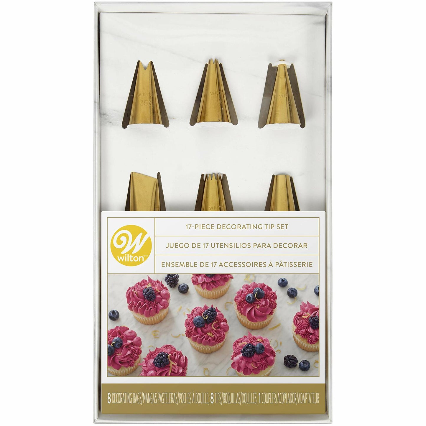Wilton Navy Blue Gold Piping Tips Cake Decorating Set 17-Piece Stainless Steel