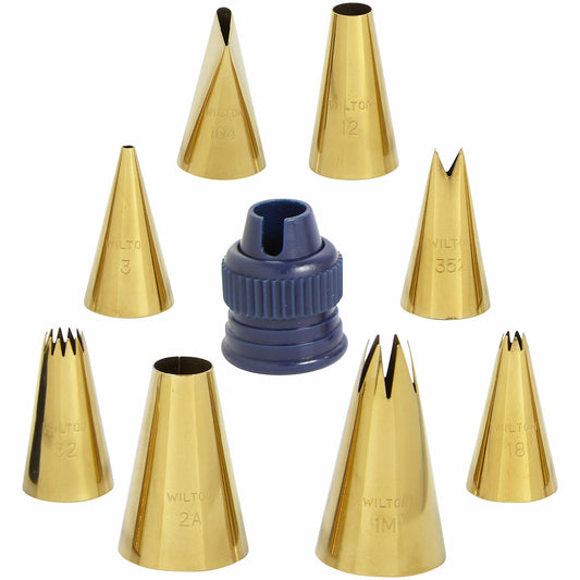 Wilton Navy Blue Gold Piping Tips Cake Decorating Set 17-Piece Stainless Steel