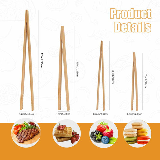 YIVCKOM Bamboo Toaster Tongs 8 Inch Natural Colour Wooden Kitchen Utensil