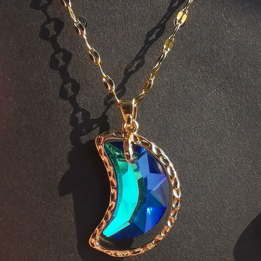 Haowuliao Moon Necklace Women 17x28mm Gold Cable Chain Casual Space