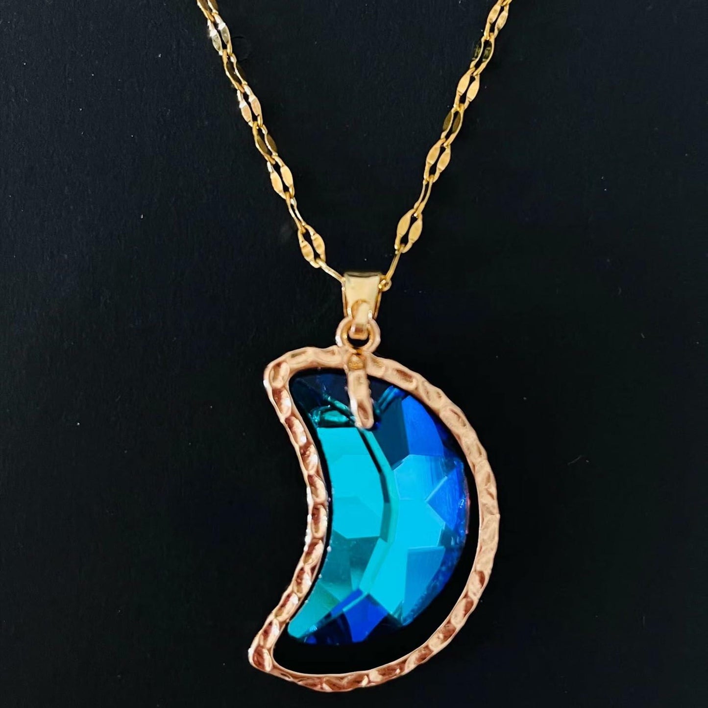 Haowuliao Moon Necklace Women 17x28mm Gold Cable Chain Casual Space