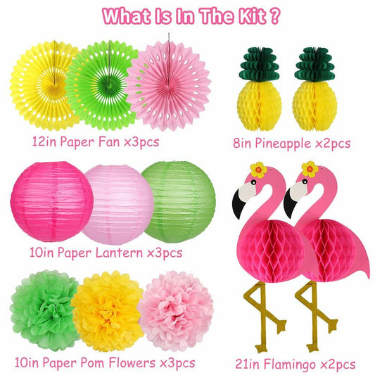 YUNXUAN Flamingo Pineapple Party Decorations Paper Lanterns Fans Pom Poms