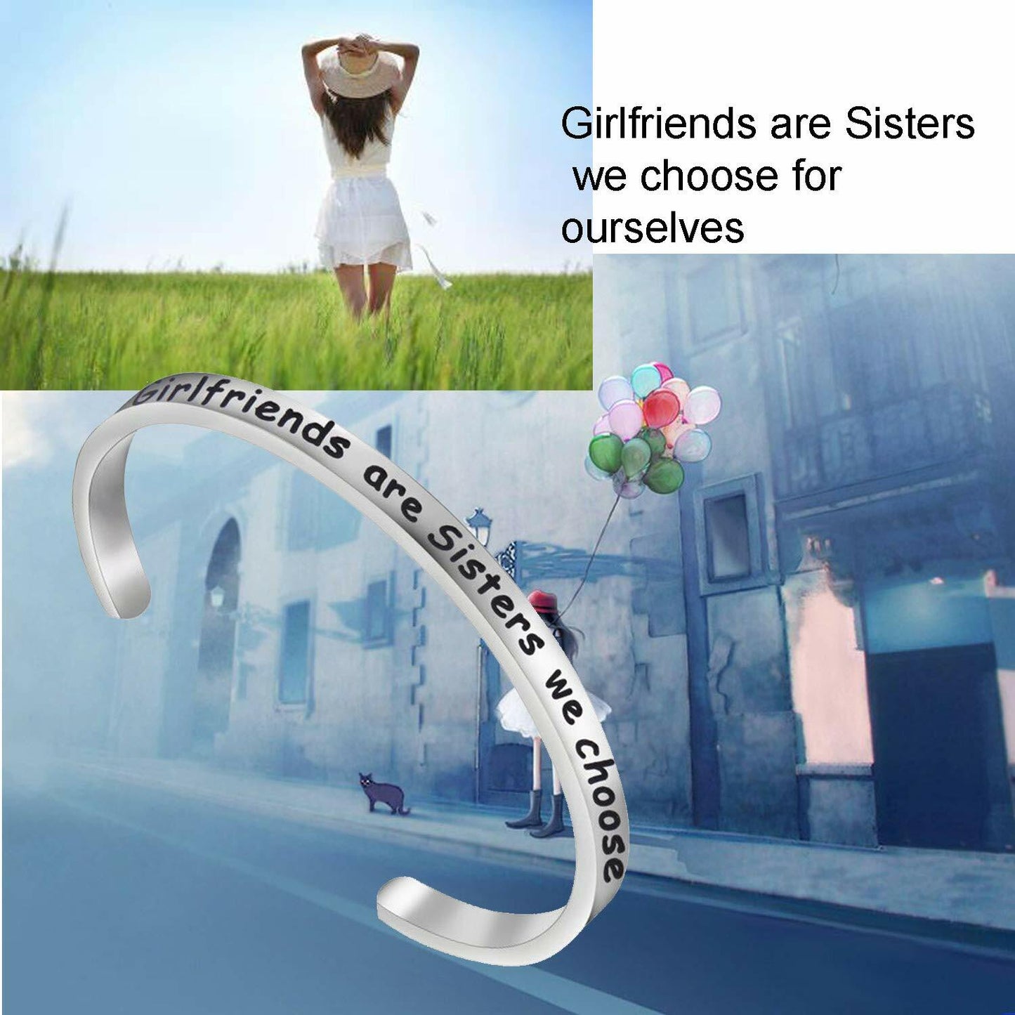 FEELMEM Friendship Cuff Bangle Bracelet Girlfriends Sister Silver