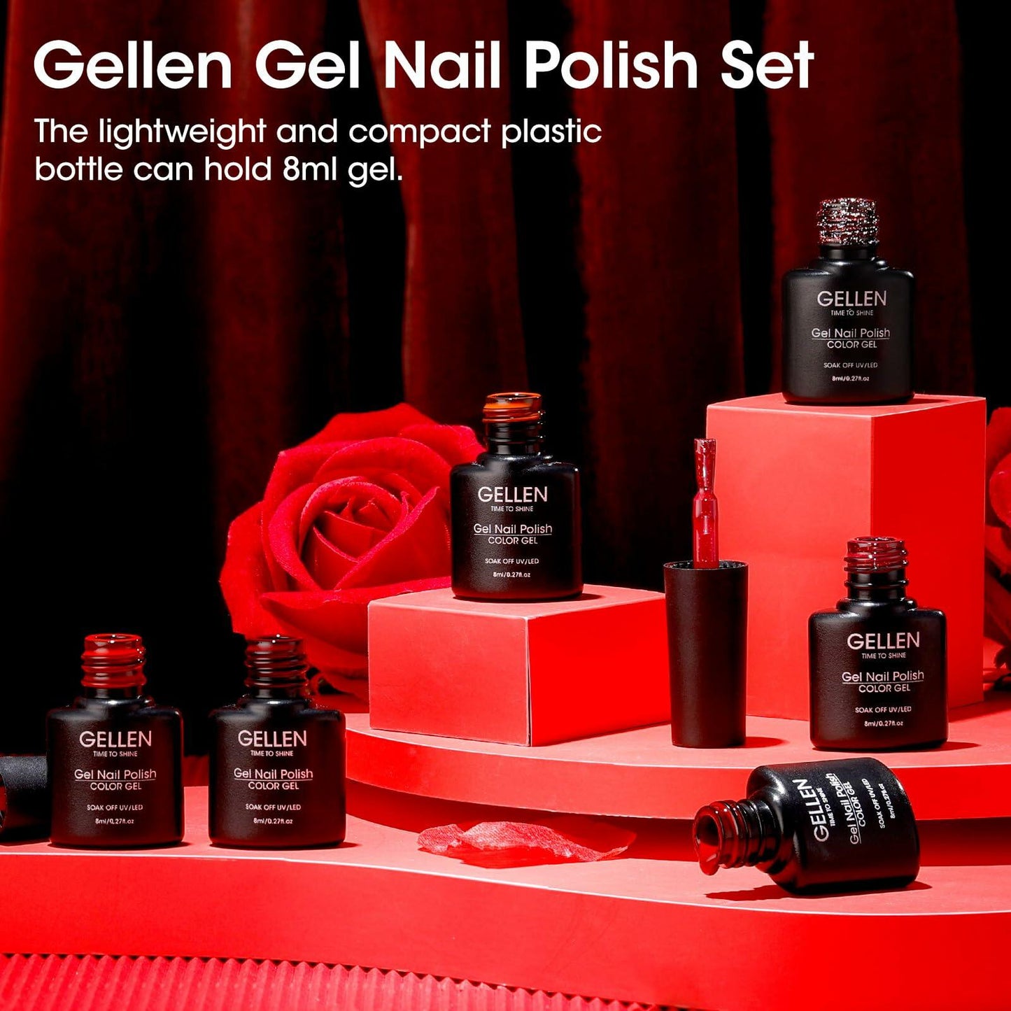GELLEN Gel Nail Polish Set 6 Colors Burgundy Red Glitter Crimson Celebration