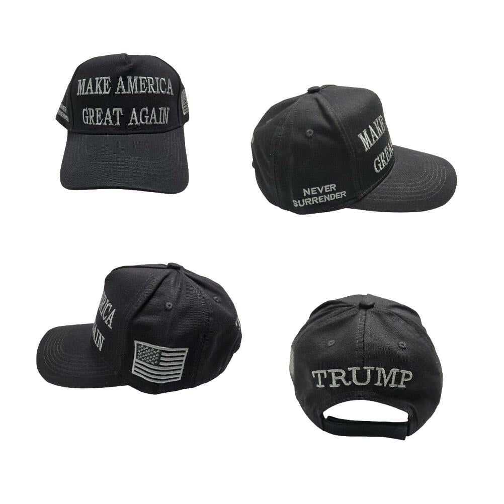 Dark MAGA Trump USA Flag Never Surrender Baseball Cap Hat Black