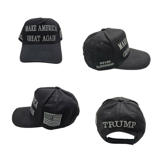 Dark MAGA Trump USA Flag Never Surrender Baseball Cap Hat Black