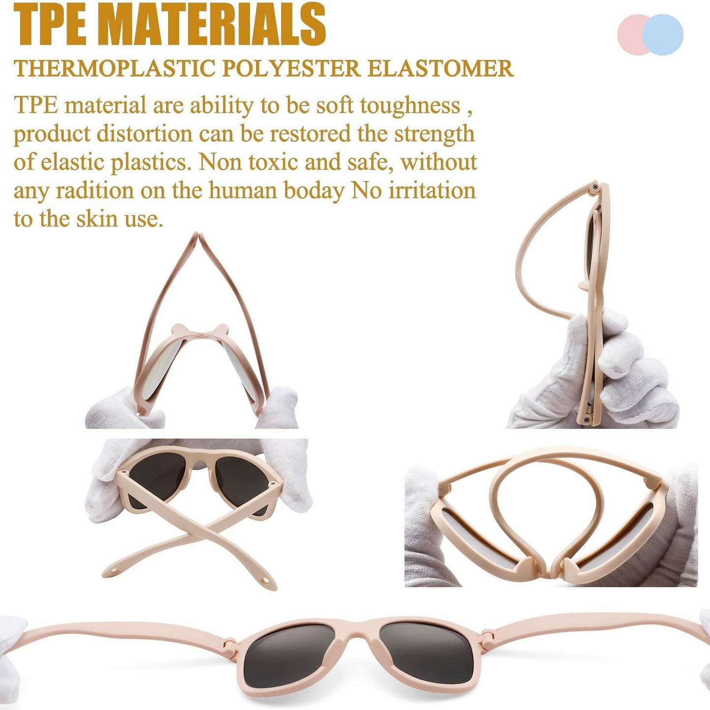 COASION Baby Sunglasses Polarized Flexible Strap Infant 0-12M Pink Grey