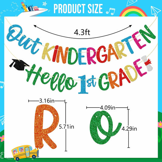 Firefairy Kindergarten Graduation Banner Pre-strung Colorful Glitter Cardstock