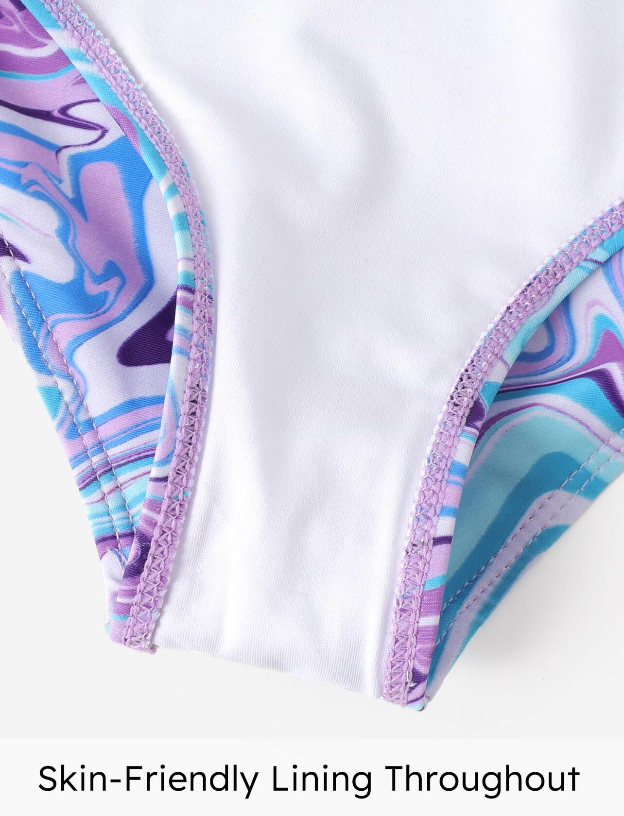 PATPAT Girls 3pcs Swimsuit Set Floral Bikini w/ Cover Up Skirt 7-8Y Blue