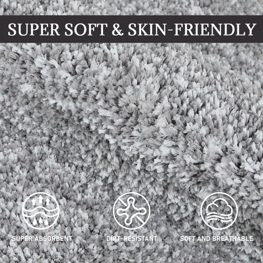 PROOVEELLY Gray White Microfiber Bathroom Rug Mat 23.6x16.9 Soft Absorbent