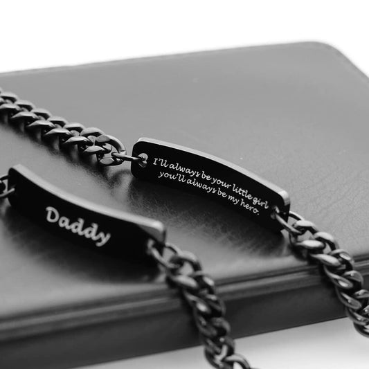 Huiuy Engraved DAD Stainless Steel Link Bracelet Black 9 Inch