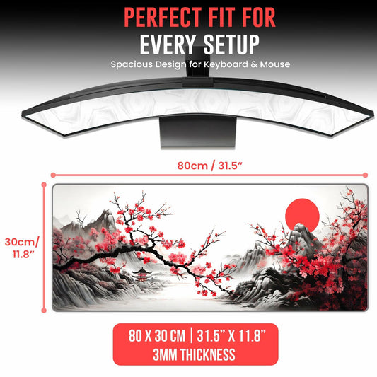WTADAY Cherry Blossom Large Japanese Mouse Pad Non-Slip 31.5x11.8 Inch