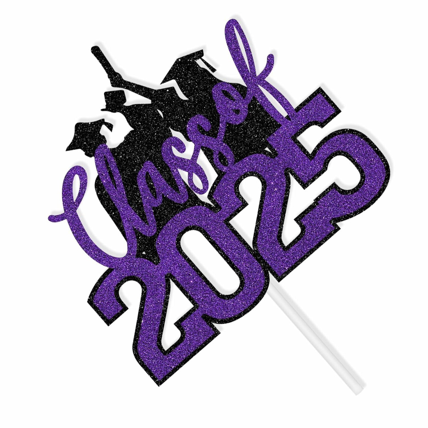 RLXPT Class of 2025 Cake Topper Congrats Grad Black Purple Glitter Foil