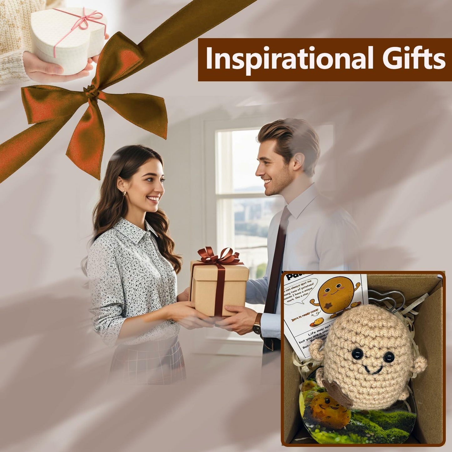 Mini Positive Potato Doll 3in Knit Plush with Card Cute Gift for Friends Family