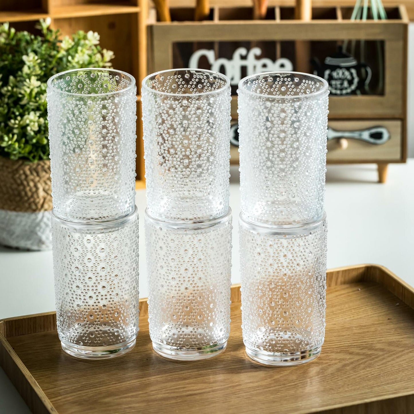 KEMORELA 6PCS Hobnail Old-Fashioned Glasses Set 15oz with Reusable Straws