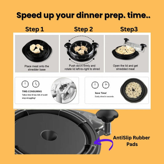 CasaFusion Chicken Shredder Tool w/ Brush Lid & Anti-Slip Base Kitchen