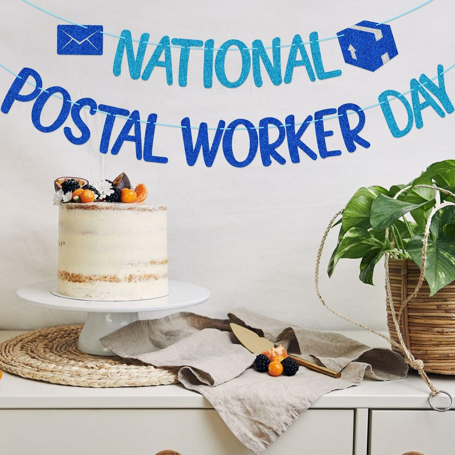 FOZEE Postal Worker Day Banner Blue Glitter Cardstock Decoration