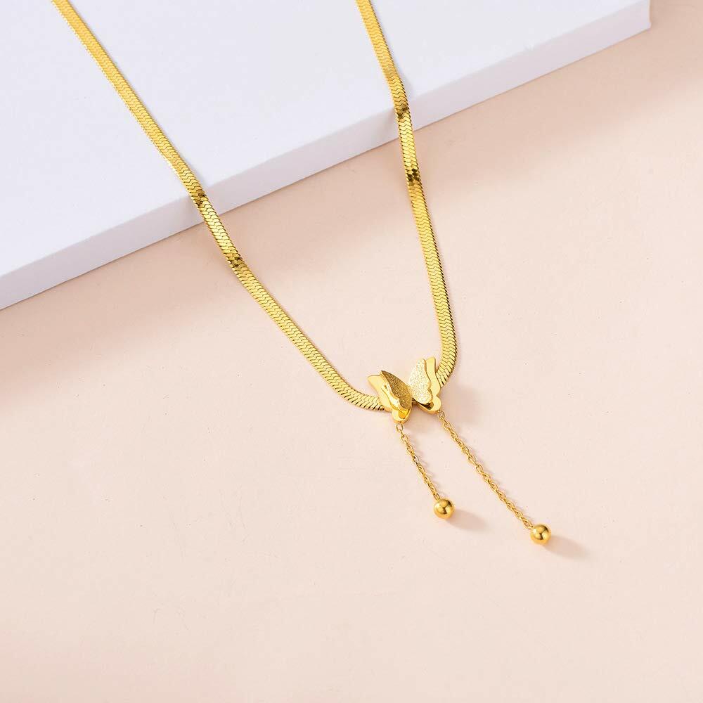 18K Gold Butterfly Necklace for Women Elegant Jewelry Gift Box Included