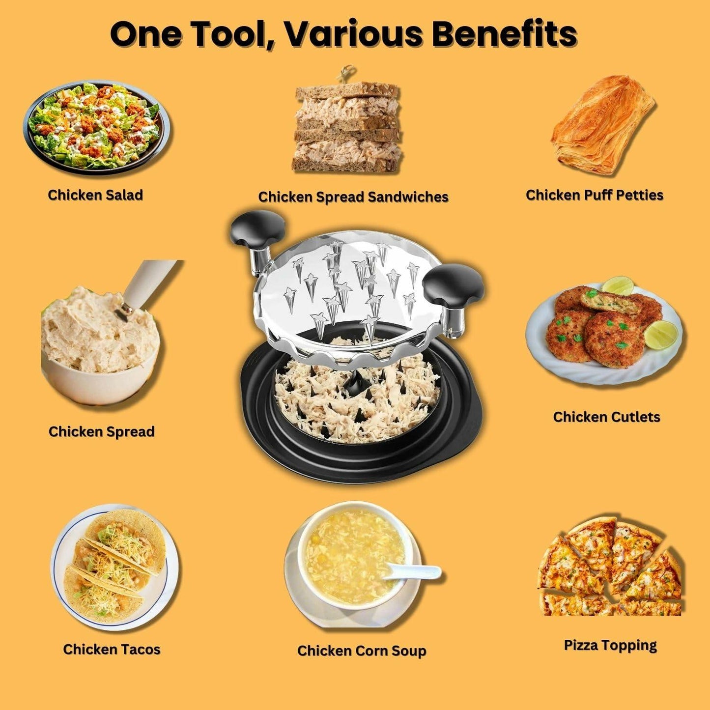 CasaFusion Chicken Shredder Tool w/ Brush Lid & Anti-Slip Base Kitchen