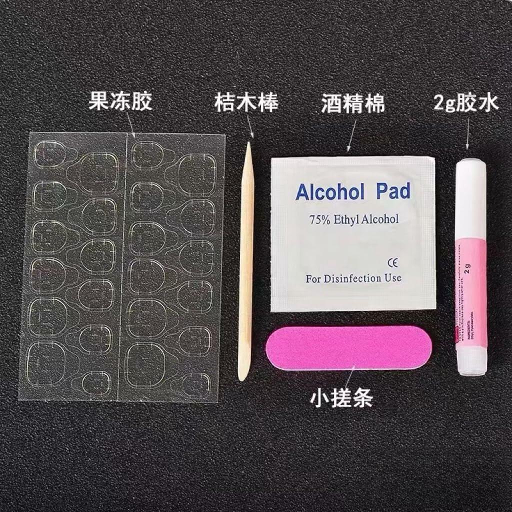 Generic Gel Press-On False Nails Set Purple Gold Glitter 10pcs