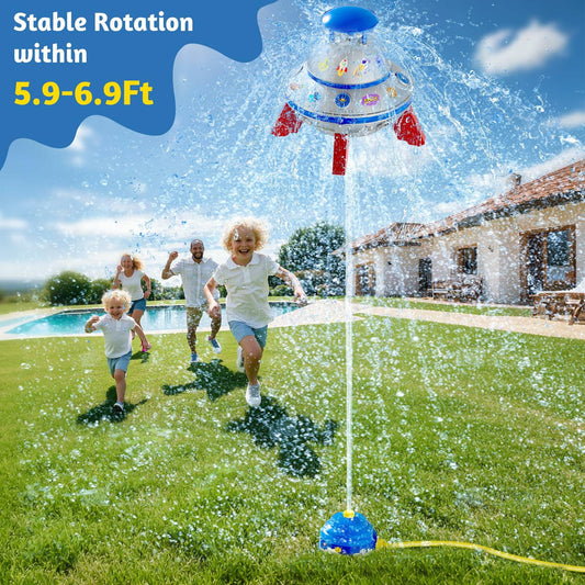 COCASES UFO Water Sprinkler Toy w/ Light Outdoor Summer Fun for Kids