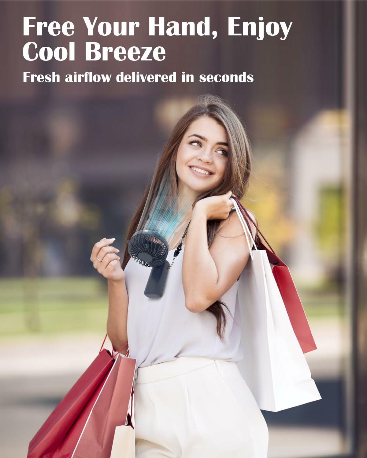 Akejrym Portable Handheld Fan 4000mAh LED Display 5 Speeds 90° Adjustable Blue