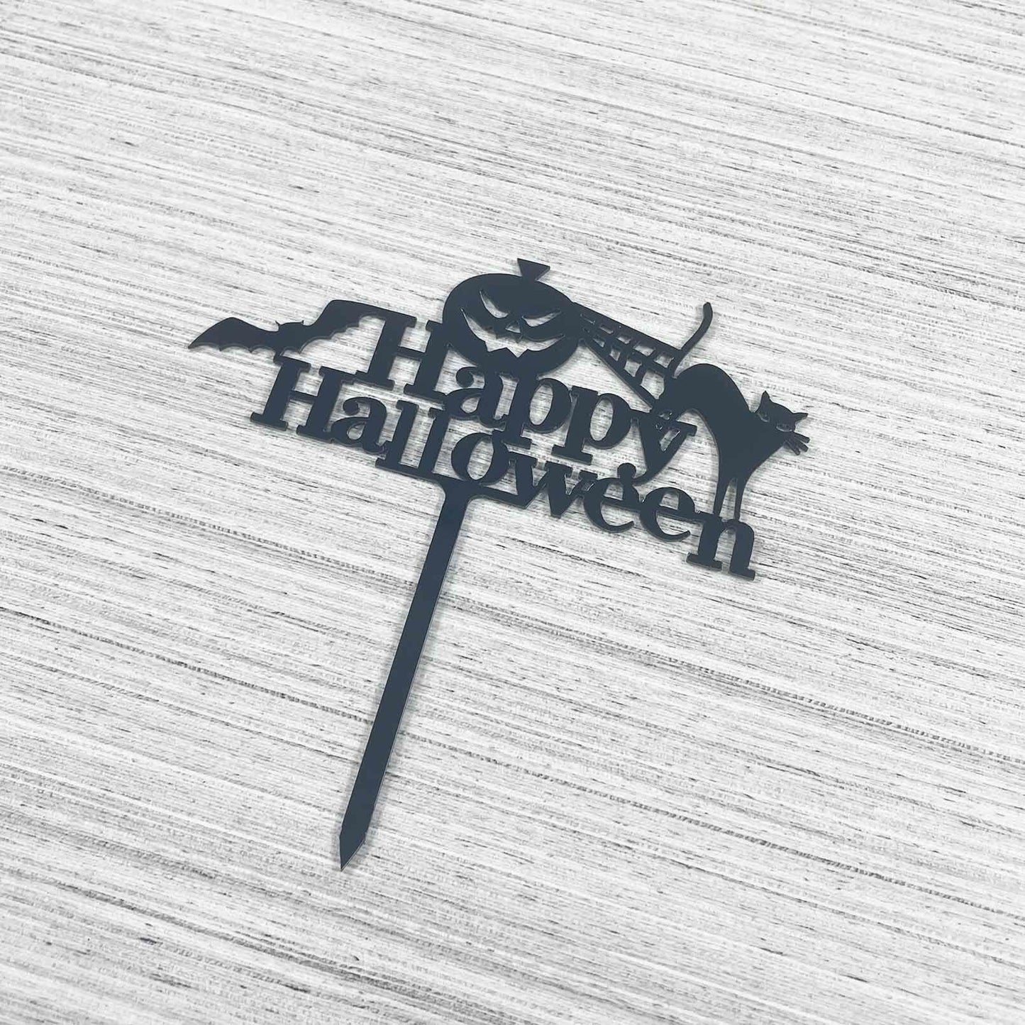 JIEEIN Happy Halloween Cake Topper Black Acrylic 1 Piece Party Décor