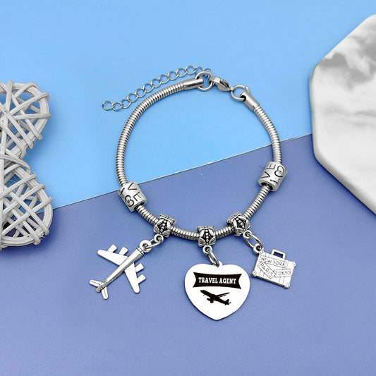 DlaeKua Travel Lover Stainless Steel Bracelet Women Memories Along The Way