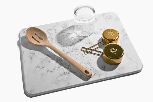 Stranor Engraved Rose Stone Drying Mat Floral 15.7x11.8 Ivory