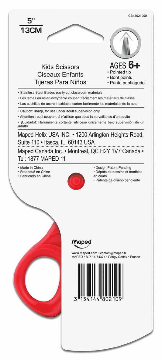 Maped Essential Kids Scissors 5" Pointed Tip Right Left Handed Colors