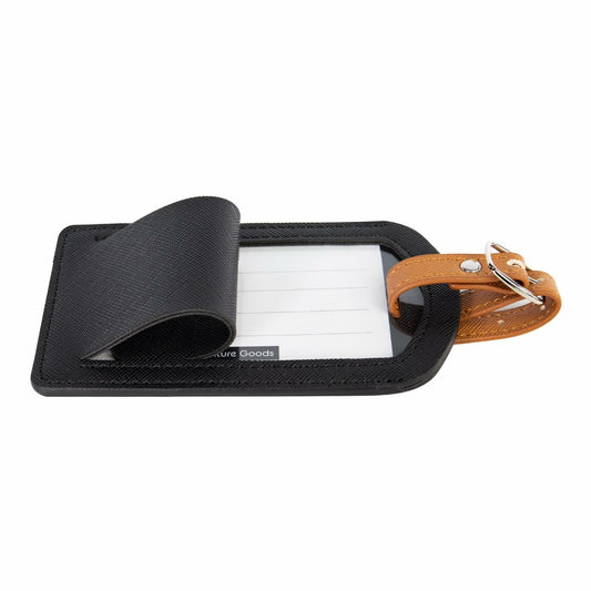 Adventure Goods Premium Colored Faux Leather Luggage Tags Black Pack of 2