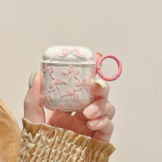 Reownest AirPods Pro 2 Case Soft Clear Bow Pattern Shockproof Keychain Cover