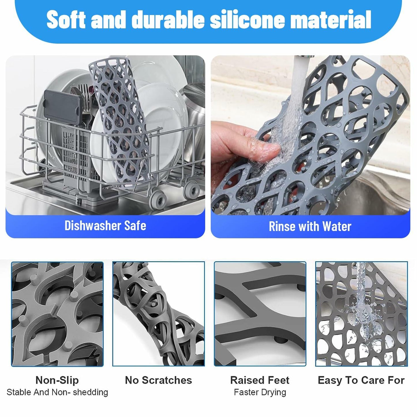 YIRAYUETT Silicone Non-Slip Kitchen Sink Grid Mat 25.9x13.7 Gray