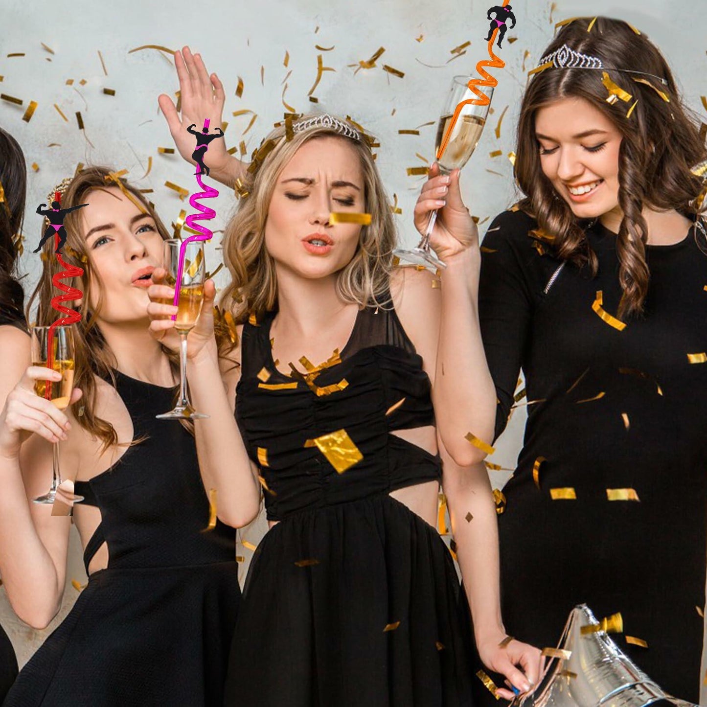 AYINOBY 24 Reusable Bachelorette Party Straws with 2 Cleaning Brushes Plastic