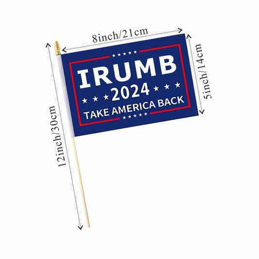 Fisottey Irump 2024 Flags 12 Pack 5x8 Inch Small Wooden Stick Multicolor