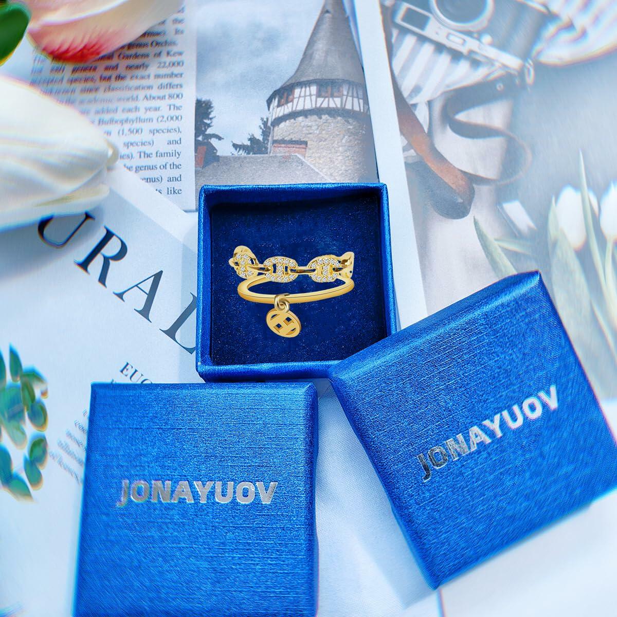 JONAYUOV 18k Gold Plated Cubic Zirconia Adjustable Open Ring Women Gold C