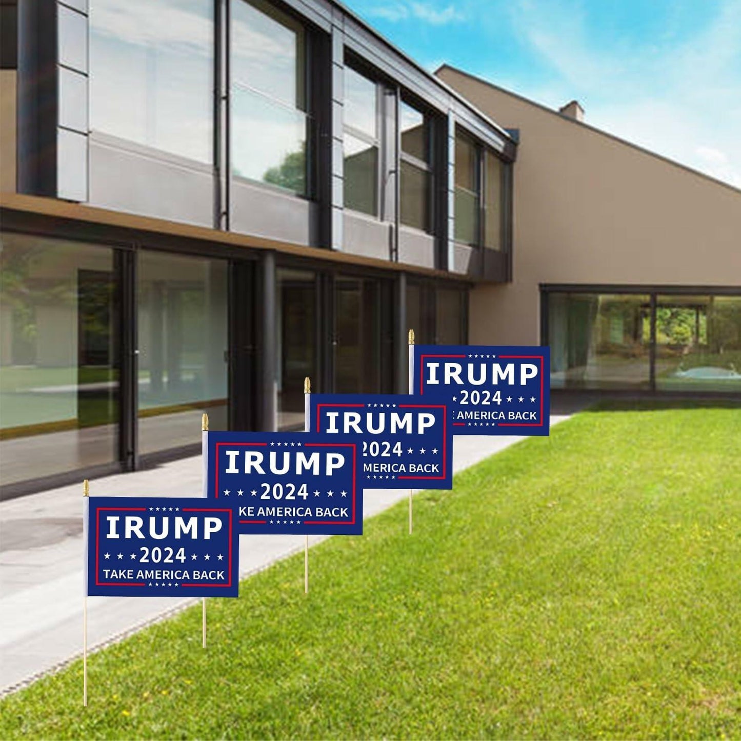 Fisottey Irump 2024 Flags 12 Pack 5x8 Inch Small Wooden Stick Multicolor