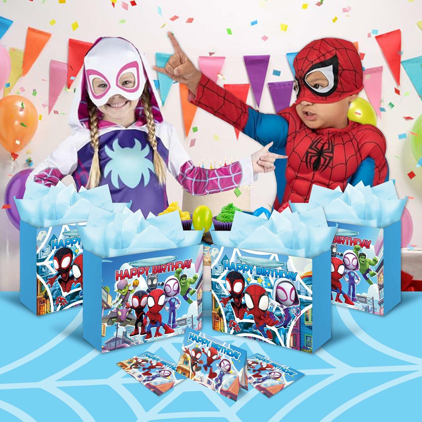 ZEZGERS 2PCS Spidey Gift Bag Set with Handle, Tissue Paper & Card - Multi