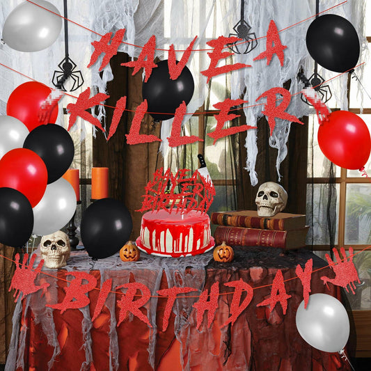 LeeSky Red Have A Killer Birthday Banner Halloween Horror Party Decoration