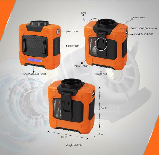 Generic AMKEN Waist Fan Clip-On Portable Cooling Fan 10000mAh LED Orange/Black