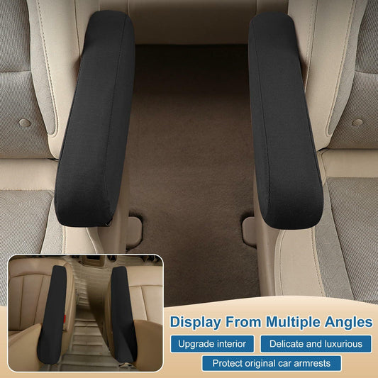 4uni Car Front Seat Armrest Covers Elastic Fabric Universal Fit Black 2 PCS