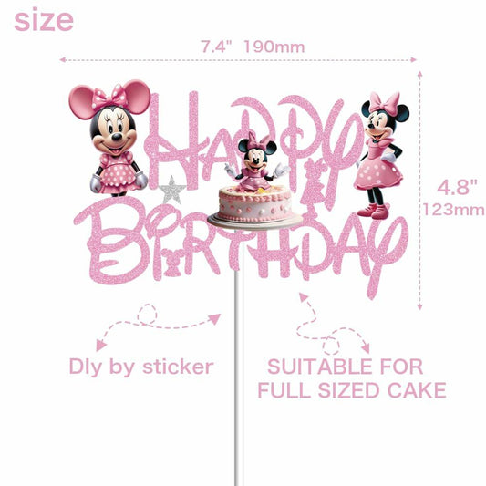 huizebaozhuang Pink Mouse Cake Topper Glitter Double-Sided Birthday Party