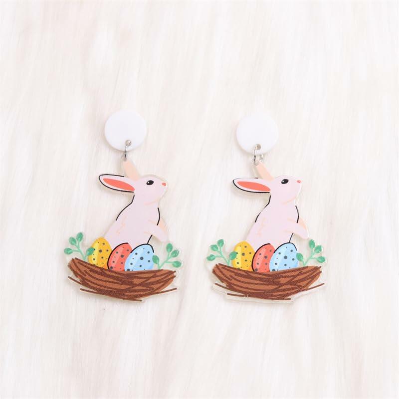 xuzhiyuan Easter Rabbit Carrot Basket Acrylic Glitter Drop Earrings Women