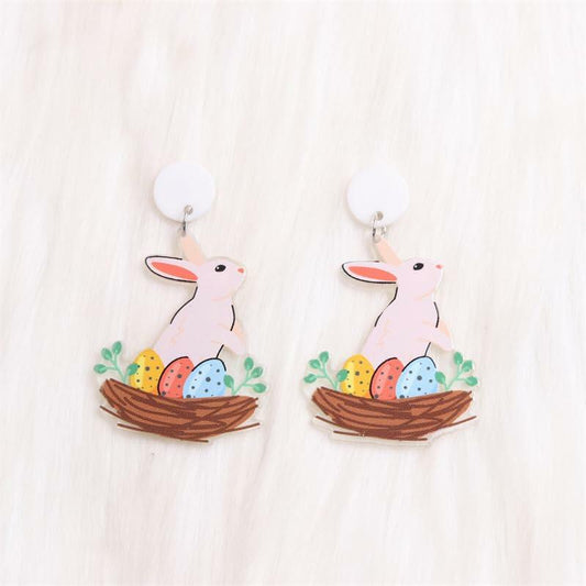 xuzhiyuan Easter Rabbit Carrot Basket Acrylic Glitter Drop Earrings Women
